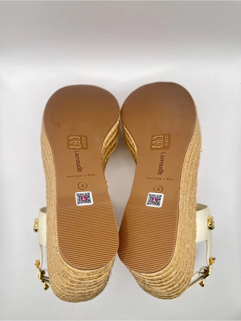 Larroude x Rosewood Madison New Espadrille Women's 8 Cream Wedge Sandals-Shells
